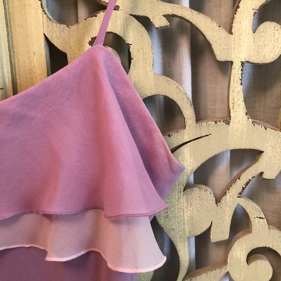 S bebe tiered ruffle chiffon spaghetti purple top - Picture 4 of 14